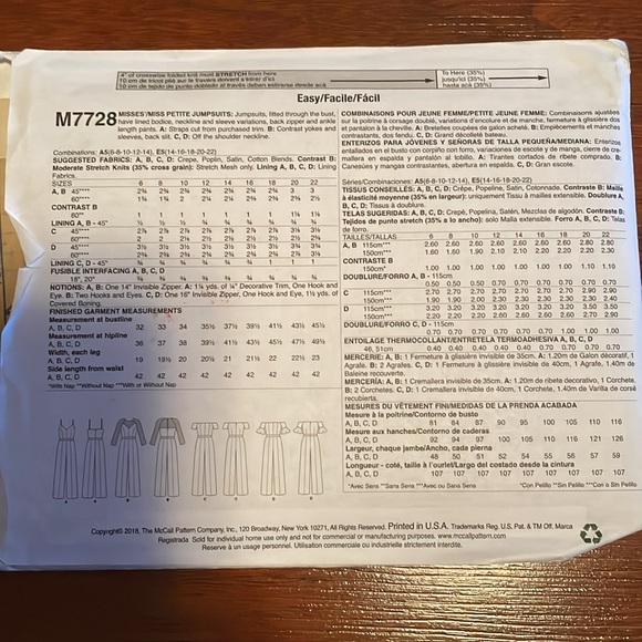 2/$15 McCall’s Sewing Pattern M7728 6-14 - Picture 2 of 3